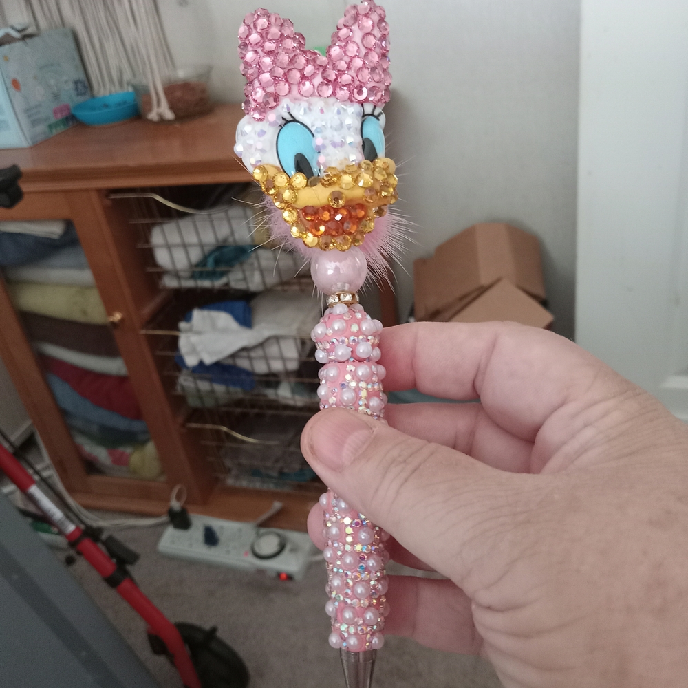 Pink and Gold Beaded Character Pen
